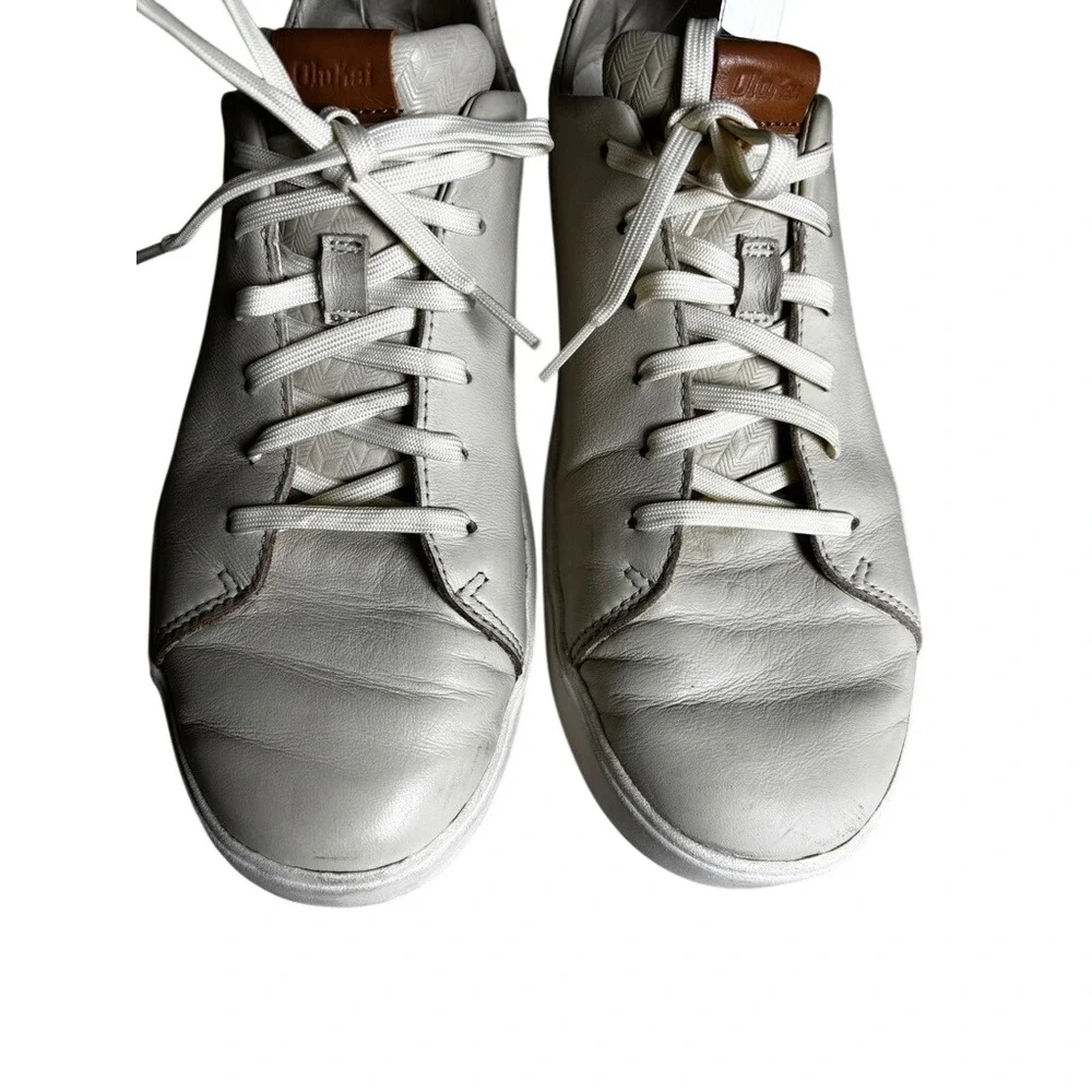 OluKai Lae'ahi Li 'Ili Mens Leather Sneakers Bone Tan 10397-2828